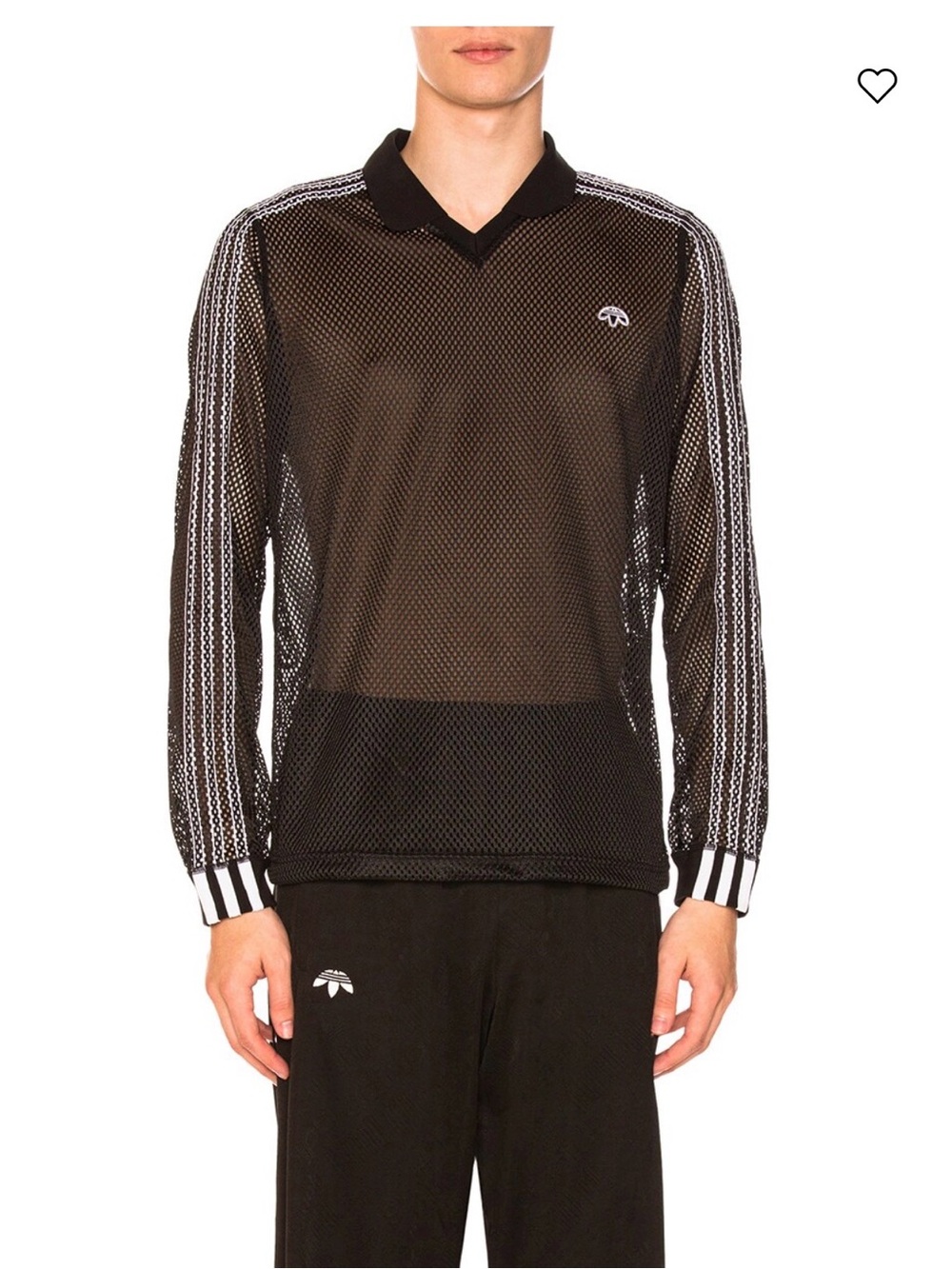 Adidas By Alexander Wang Long Sleeve Mesh Polo In Black   Medium